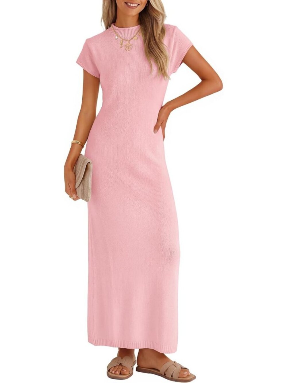 Chic Women's Bodycon Knit Short Sleeve Maxi Dress - Perfect for Any Occasion